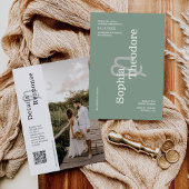 Moderne Sage Groene Minimalistische Bruiloft QR Co Kaart