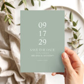 Moderne Sage Groene Minimalistische Bruiloft Save The Date
