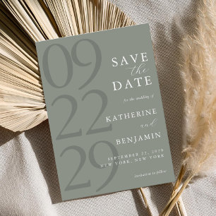 Moderne Sage Groene Minimalistische Bruiloft Save The Date