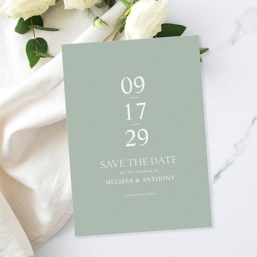 Moderne Sage Groene Minimalistische Bruiloft Save The Date