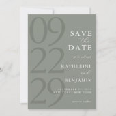 Moderne Sage Groene Minimalistische Bruiloft Save The Date (Voorkant)