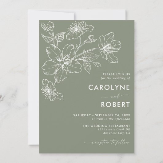 Moderne Sage Groene Minimalistische Huwelijksuitno Kaart (Voorkant)