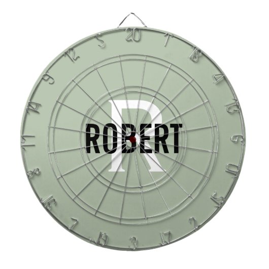 Moderne sage groene monogram: dart board dartbord (Voorkant)
