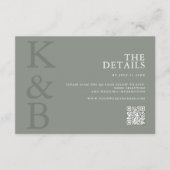 Moderne Sage Groene Monogram Minimalistische Bruil Informatiekaartje (Voorkant)