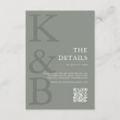 Moderne Sage Groene Monogram Minimalistische Bruil Informatiekaartje (Voorkant)