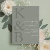 Moderne Sage Groene Monogram Minimalistische Bruil Kaart