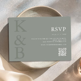 Moderne Sage Groene Monogram Minimalistische Bruil RSVP Kaartje