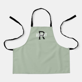 Moderne sage groene monogram, naam apron schort