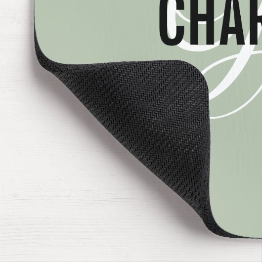 Moderne sage groene monogram naam muispad muismat (Hoek)