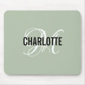 Moderne sage groene monogram naam muispad muismat (Voorkant)