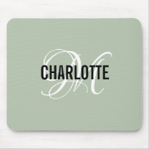 Moderne sage groene monogram naam muispad