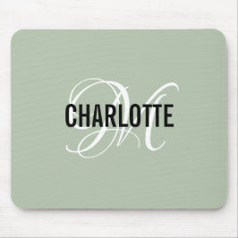 Moderne sage groene monogram naam muispad muismat
