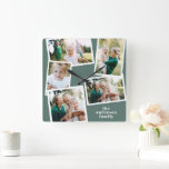 Moderne sage groene multi-fotoreportemonnee vierkante klok<br><div class="desc">Moderne sage groene,  eenvoudige hedendaagse elegante multi-fotorehuis decor klok. Ideale verjaardag,  Kerstmis,  verjaardag,  Moederdag,  vaders dag,  nieuw thuis,  trouwcadeau.</div>