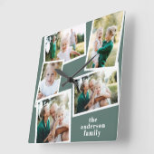 Moderne sage groene multi-fotoreportemonnee vierkante klok (Hoek)