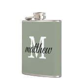 Moderne Sage Groene Naam Monogram Gepersonaliseerd Heupfles (Links)