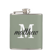 Moderne Sage Groene Naam Monogram Gepersonaliseerd Heupfles (Voorkant)