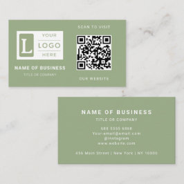Moderne Sage Groene QR Code Minimalistische Aangep Visitekaartje