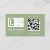 Moderne Sage Groene QR Code Minimalistische Aangep Visitekaartje (Voorkant)