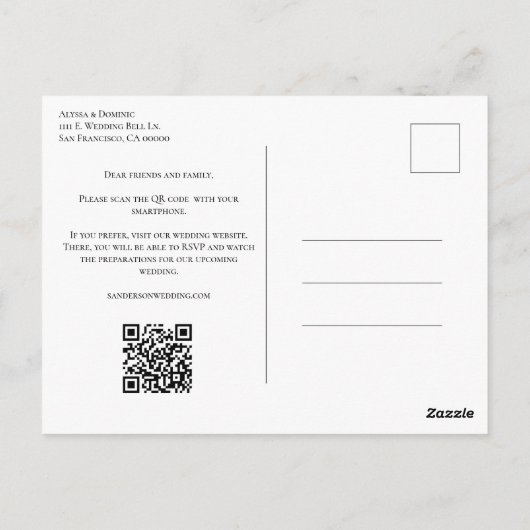 Moderne Sage Groene QR Code RSVP Online Bruiloft Briefkaart (Achterkant)
