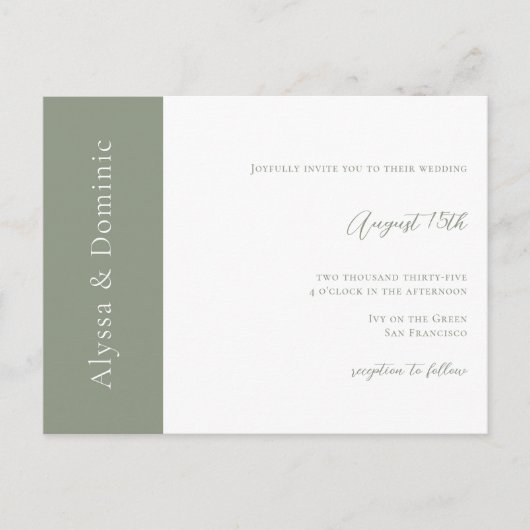 Moderne Sage Groene QR Code RSVP Online Bruiloft Briefkaart (Voorkant)