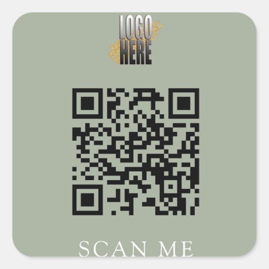 Moderne Sage Groene QR Code Zakelijke Logo Vierkante Sticker (Voorkant)