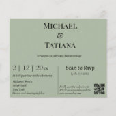 Moderne Sage Groene RSVP QR Code Bruiloft uitnodig (Voorkant)