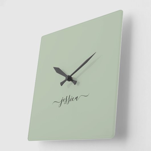 Moderne sage groene scriptnaam grote klok (Hoek)