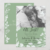 Moderne Sage Groene Velum Bloemen Foto Save The Date (Voorkant / Achterkant)