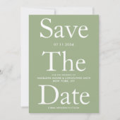 Moderne Sage Groene Vette Letters Sla de Datum op Save The Date (Voorkant)