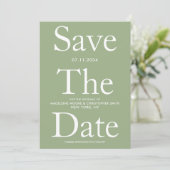 Moderne Sage Groene Vette Letters Sla de Datum op Save The Date (Staand voorkant)