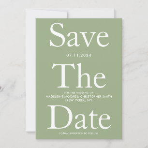 Moderne Sage Groene Vette Letters Sla de Datum op Save The Date
