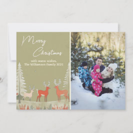 Moderne Sage Groene Waterverf Foto Kerst Feestdagenkaart