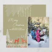 Moderne Sage Groene Waterverf Foto Kerst Feestdagenkaart (Voorkant / Achterkant)