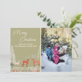 Moderne Sage Groene Waterverf Foto Kerst Feestdagenkaart