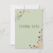 Moderne Sage Groene Wildbloem Boeket Bruiloft Bedankkaart (Voorkant)