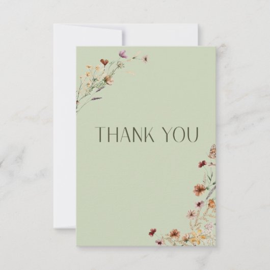 Moderne Sage Groene Wildbloem Boeket Bruiloft Bedankkaart (Voorkant)