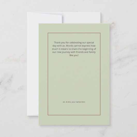 Moderne Sage Groene Wildbloem Boeket Bruiloft Bedankkaart (Achterkant)