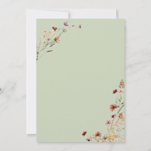 Moderne Sage Groene Wildbloem Boeket Bruiloft Kaart (Achterkant)
