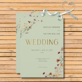 Moderne Sage Groene Wildbloem Boeket Bruiloft Kaart