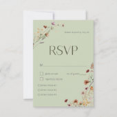 Moderne Sage Groene Wildbloem Boeket Bruiloft RSVP Kaartje (Voorkant)