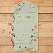 Moderne Sage Groene Wildbloem Boeket Details All In One Uitnodiging