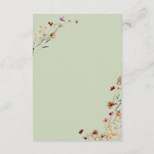 Moderne Sage Groene Wildbloem Boeket Receptie Informatiekaartje (Achterkant)