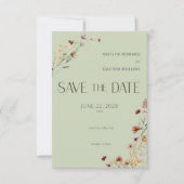 Moderne Sage Groene Wildbloemen Boeket Bruiloft Save The Date (Voorkant)
