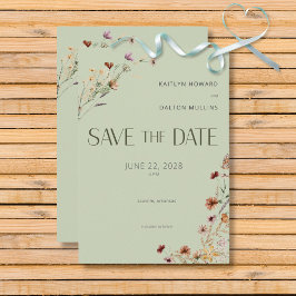Moderne Sage Groene Wildbloemen Boeket Bruiloft Save The Date