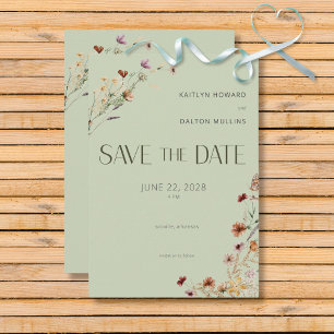 Moderne Sage Groene Wildbloemen Boeket Bruiloft Save The Date