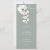 Moderne Sage Groene Witte Orchideeën Bruiloft Menu (Voorkant)