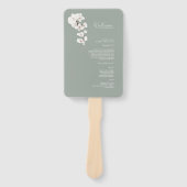 Moderne Sage Groene Witte Orchideeën Trouwprogramm Handwaaier (Voorkant)