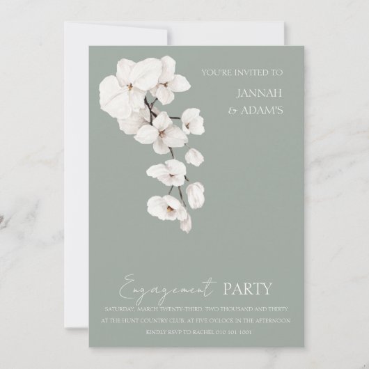 Moderne Sage Groene Witte Orchideeën Verlovingsfee Kaart (Voorkant)