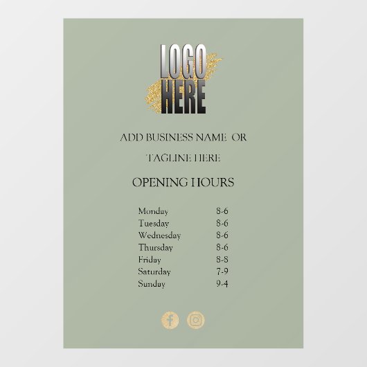 Moderne Sage Groene Zakelijke Openingstijden Raamsticker (Vel)