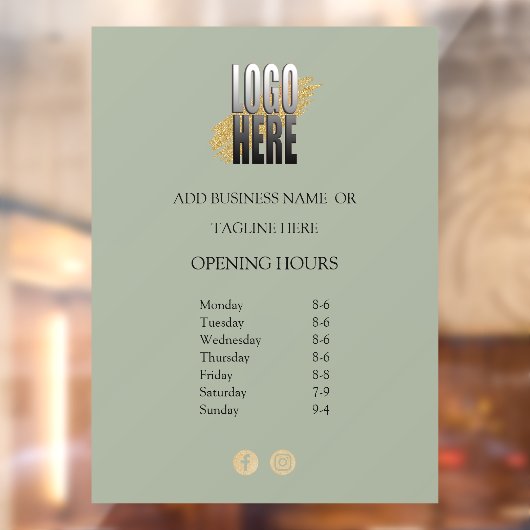 Moderne Sage Groene Zakelijke Openingstijden Raamsticker (Vel 2)